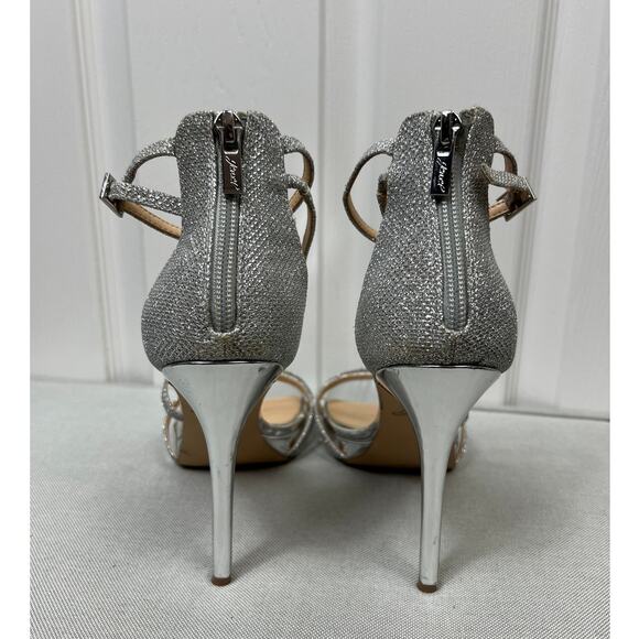 Jewel Badgley Mischka Women's Jolene Evening Sandals Silver Glitter Size 8.5 - Picture 9 of 12